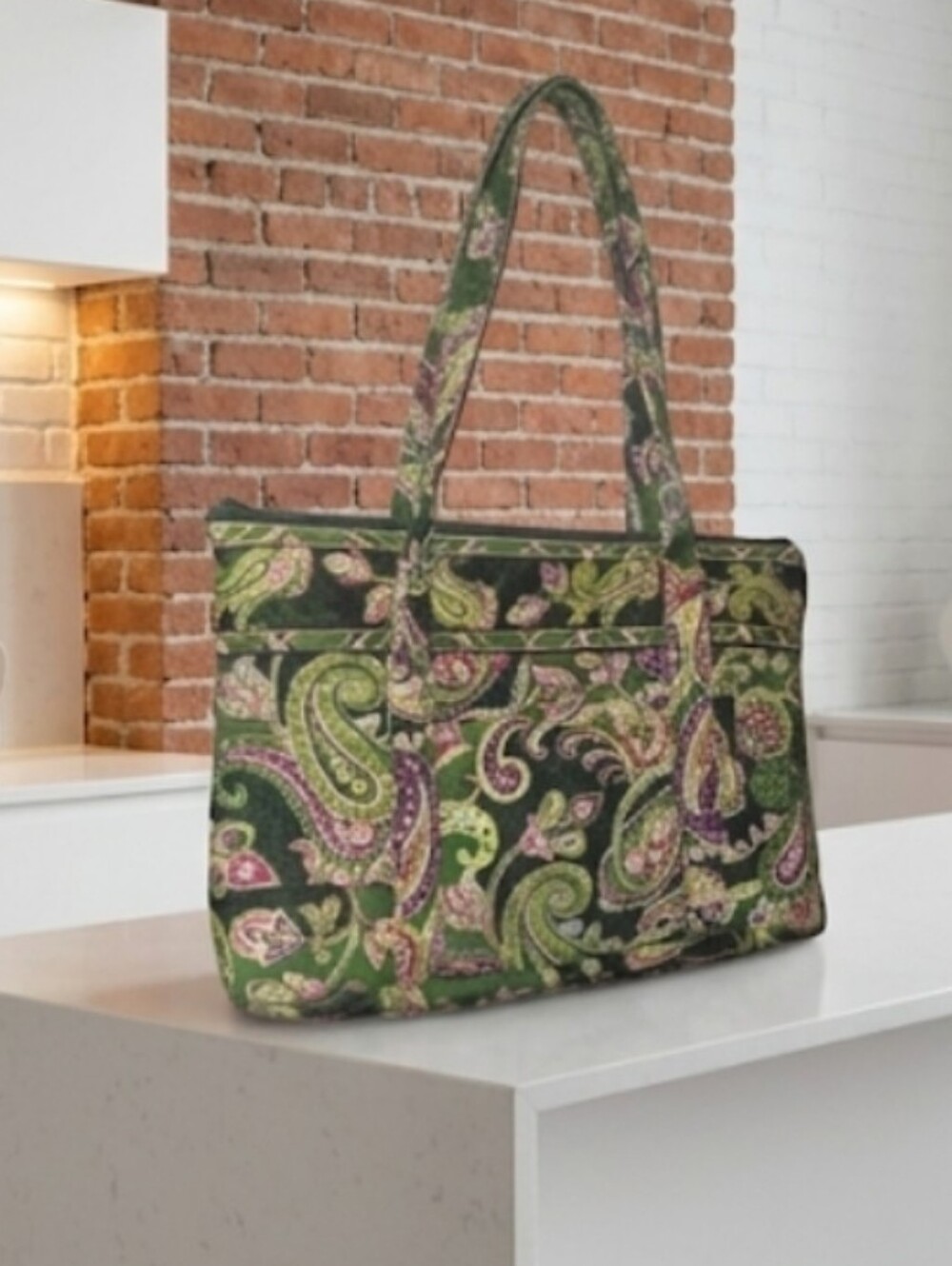Vera Bradley Green Paisley Quilted Shoulder Bag